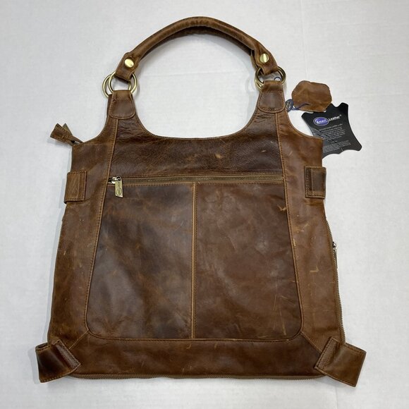 AmeriLeather Judelle Universal Leather Brown Satchel Bag Zipper Expandable - Picture 2 of 12